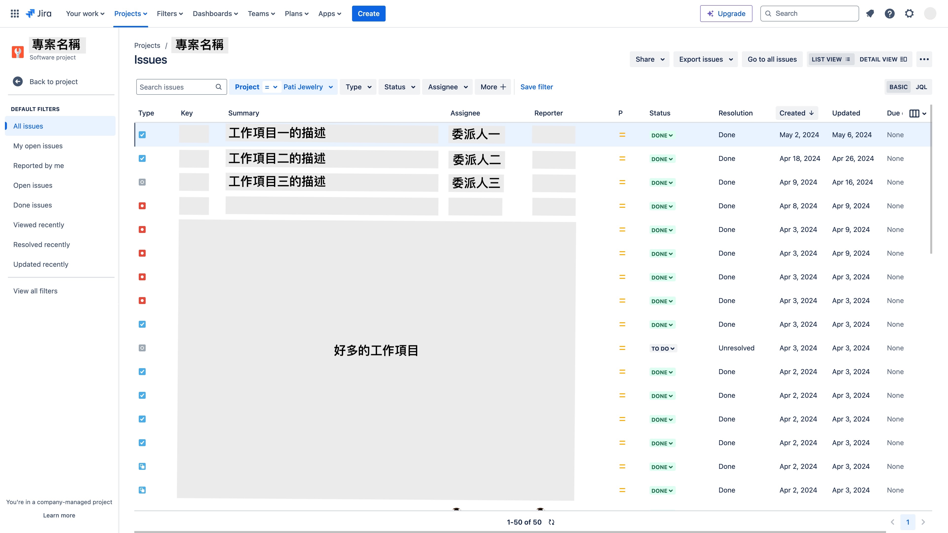 JIRA issues